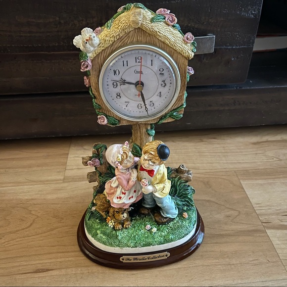 Vintage Cottagecore Clock Figurine Guy & Girl on a Romantic Date Works 1993 - Picture 1 of 11